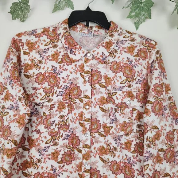 Joan Rivers Size XL Floral Print Flannel Long Sleeve Cotton Women's Top Blouse - Picture 2 of 9